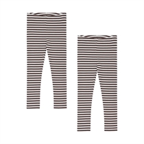 BIRKHOLM 2-Pak Stribede Rib Leggings Perfekt Hvid & Chokolade Brun